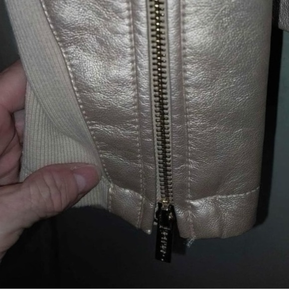Calvin Klein metallic like gold champagne Moto Jacket w/ 1/4 Zip Sleeves WSz M - Picture 7 of 7